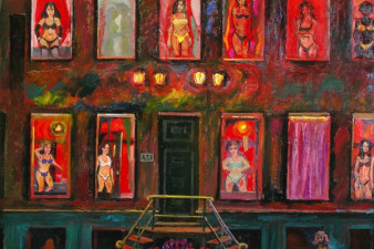 Окна любви. Улица красных фонарей в Амстердаме. Голландия (триптих). 2010. Холст, масло. Центральная часть триптиха 130х150